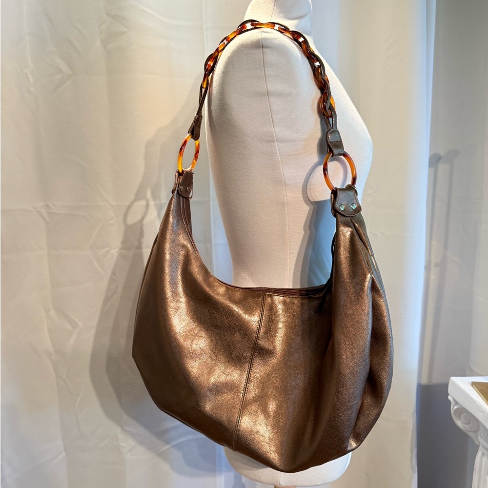 Brown Y2K Faux Leather Hobo Bag With o-ring detailed strap